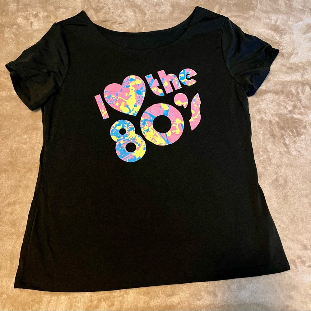 Se7en Deadly Black Retro Off-Shoulder Top Paint Splash I ❤️ the 80's Graphic 2XL
